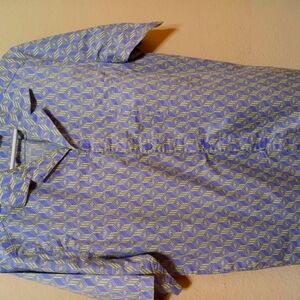 Adidas Men's Blue and Yellow Patterned Shirt